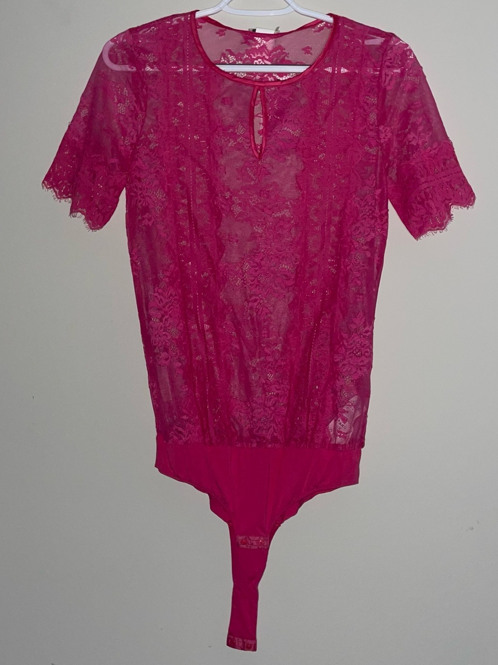 Intimissimi Hot Pink S Lace Short Sleeve Floral Bodysuit Snap Clips NWT